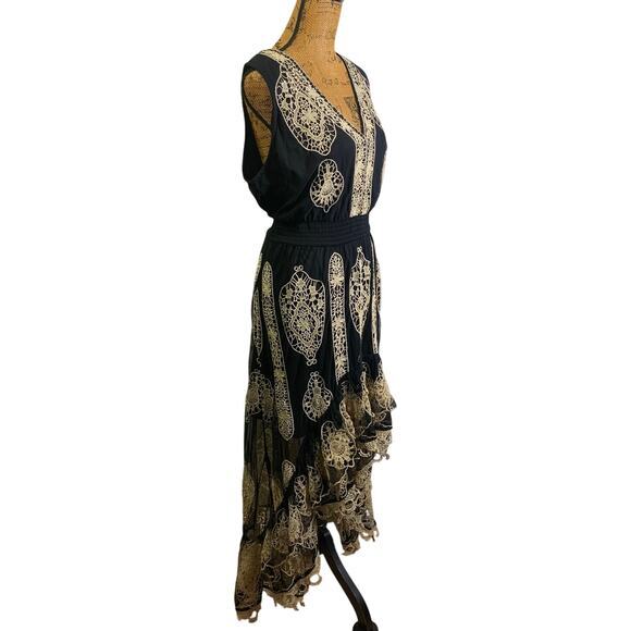 BOSTON PROPER Dress NWT‎ XLarge V-Neckline Smocked High Low Metallic Lace Inset - Picture 3 of 16